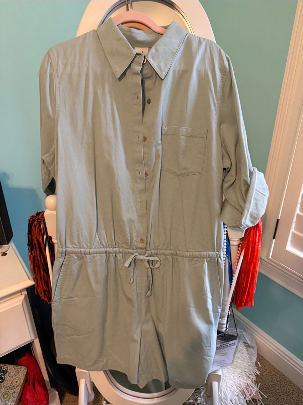 Cabi 5107 Light denim Button-Front Drawstring Romper